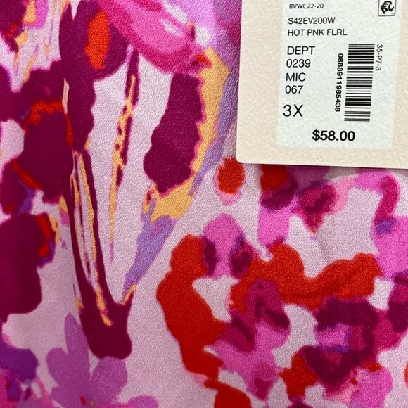 VAN WINKLE & CO. Hot Pink Floral Woven Satin V-Neck Sleeveless Maxi Chemise 3X - Picture 3 of 4